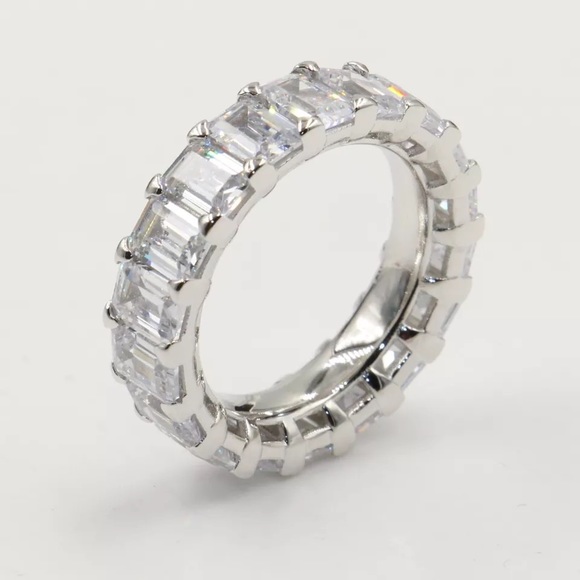 Emerald Cut Eternity Wedding Band Lab Diamond Ring - Picture 12 of 16